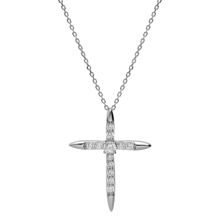 Collier croix fine à branches effilées sertie – Argent 925 rhodié | Azuline
