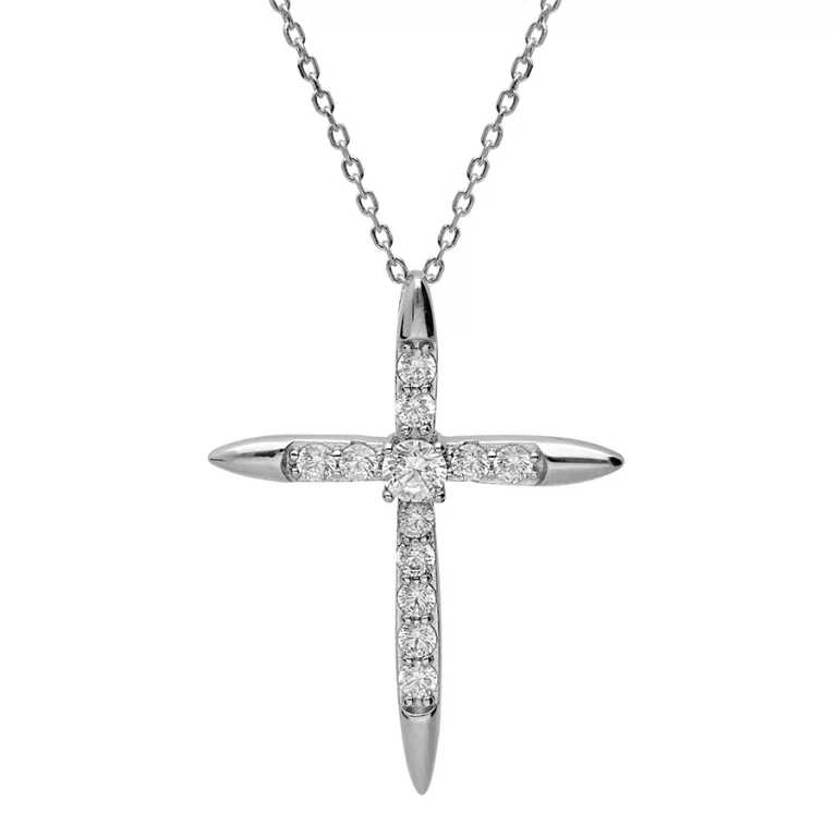Collier croix fine à branches effilées sertie – Argent 925 rhodié | Azuline