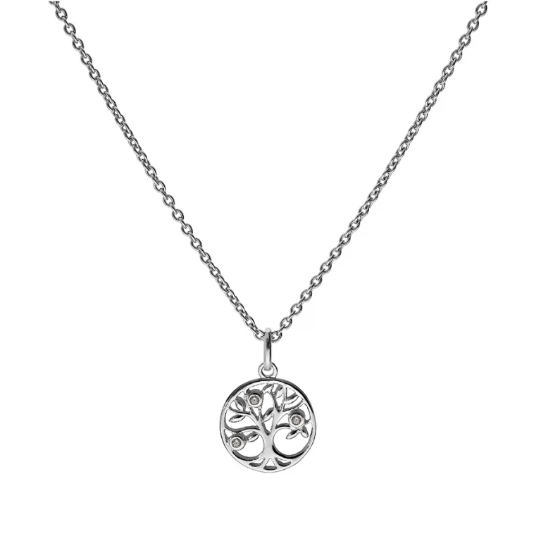 Collier médaille ronde arbre de vie découpé serti d’oxydes – Argent 925 rhodié | Azuline