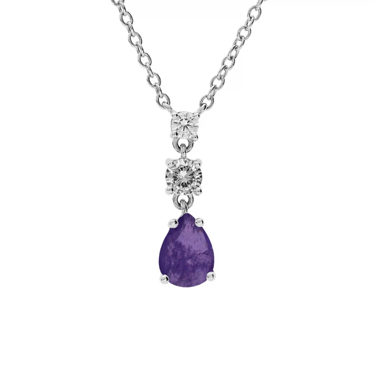 Collier goutte serti d’oxydes blancs et violets – Argent 925 rhodié | Azuline