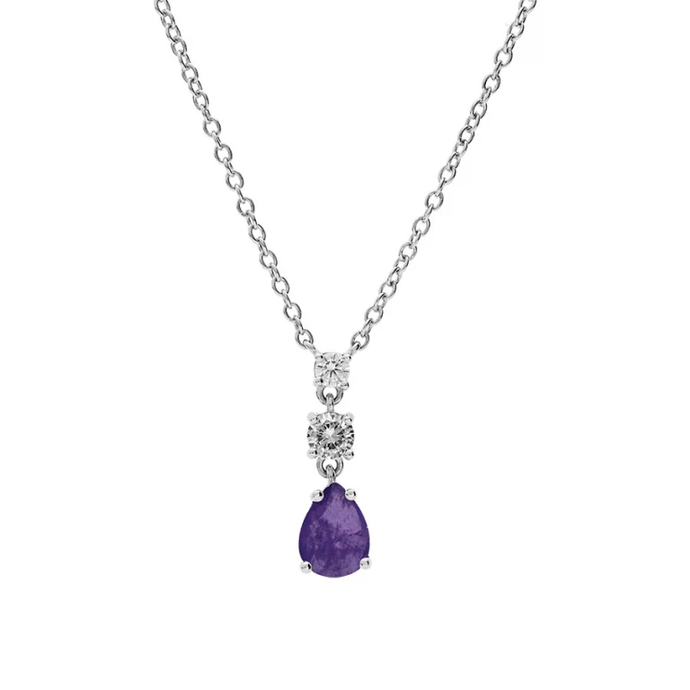 Collier goutte serti d’oxydes blancs et violets – Argent 925 rhodié | Azuline