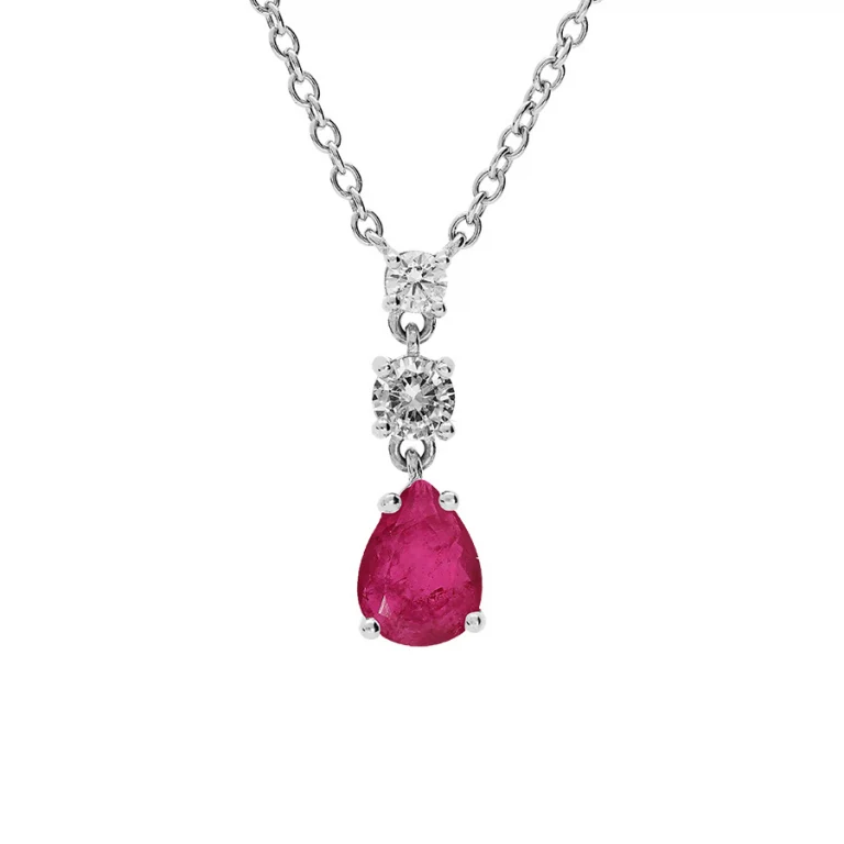 Collier goutte serti d’oxydes ronds blancs et oxyde fushia en goutte – Argent 925 rhodié | Azuline