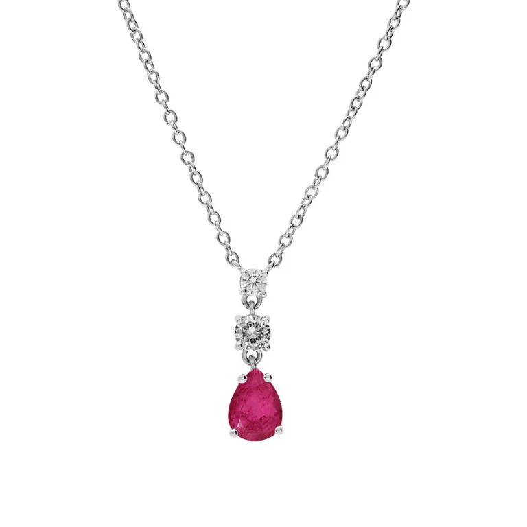 Collier goutte serti d’oxydes ronds blancs et oxyde fushia en goutte – Argent 925 rhodié | Azuline