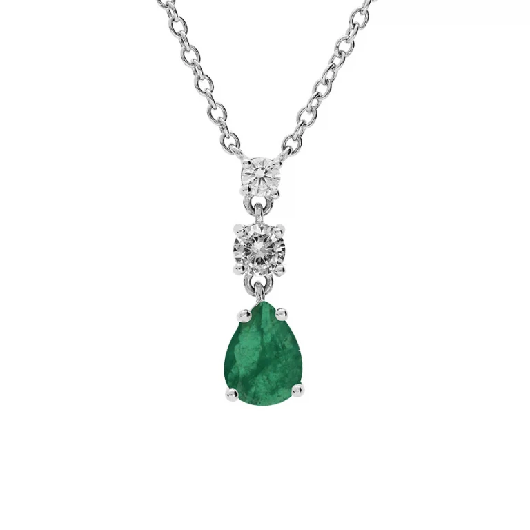 Collier goutte serti d’oxydes ronds blancs et oxyde vert foncé – Argent 925 rhodié | Azuline