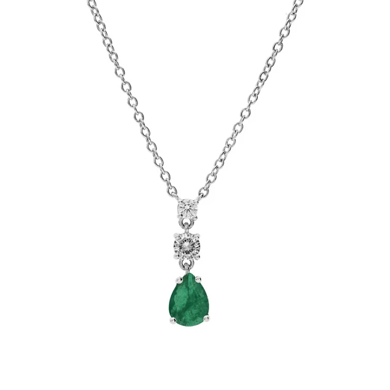 Collier goutte serti d’oxydes ronds blancs et oxyde vert foncé – Argent 925 rhodié | Azuline