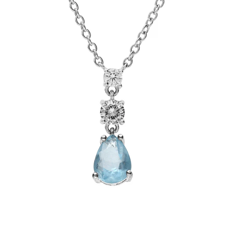 Collier goutte serti d’oxydes ronds blancs et goutte bleu ciel opaque – Argent 925 rhodié | Azuline