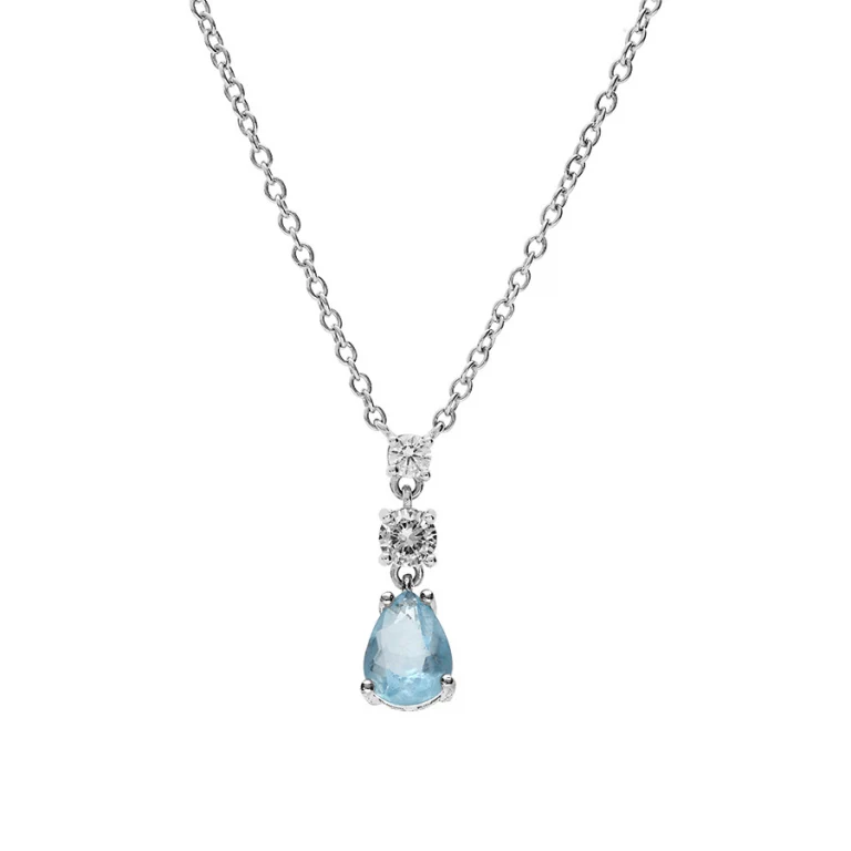 Collier goutte serti d’oxydes ronds blancs et goutte bleu ciel opaque – Argent 925 rhodié | Azuline