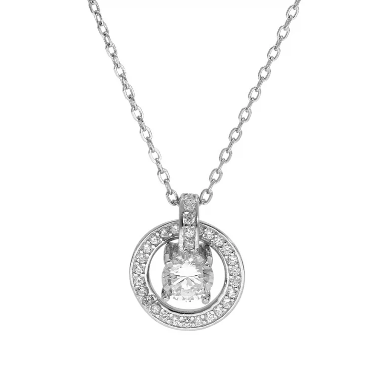 Collier rondelle sertie à barrette et oxyde central – Argent 925 rhodié | Azuline