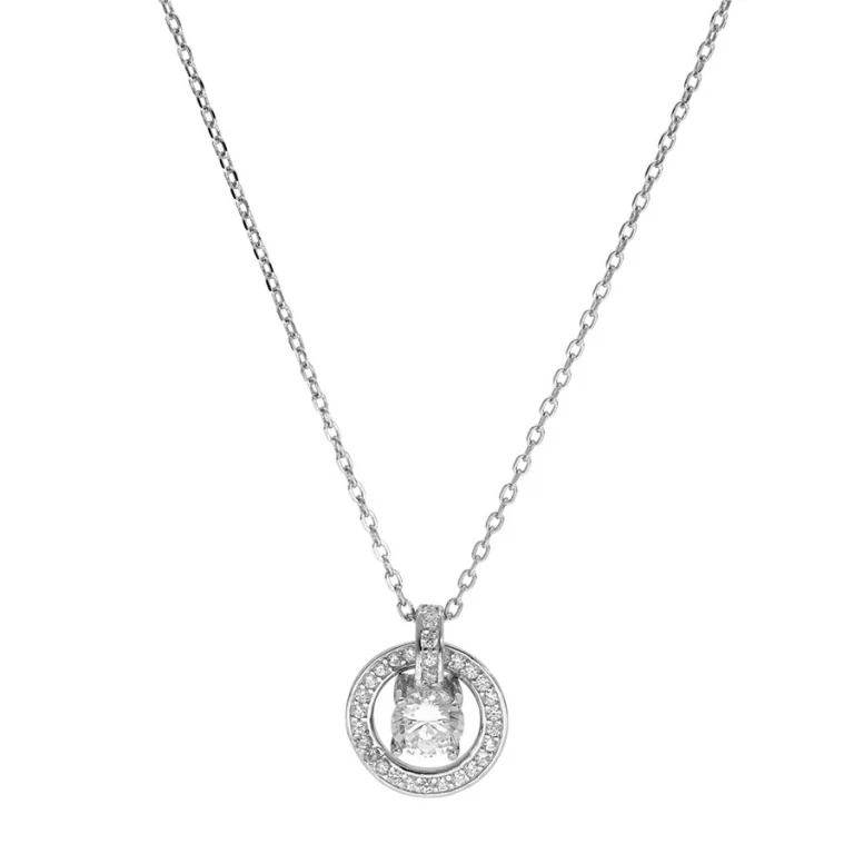 Collier rondelle sertie à barrette et oxyde central – Argent 925 rhodié | Azuline