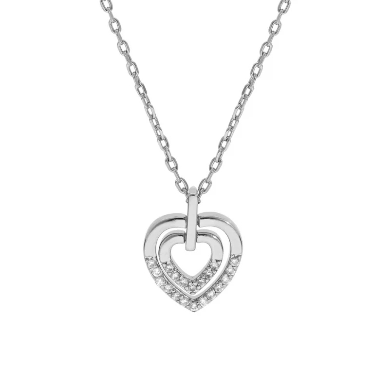 Collier cœur à deux motifs entrelacés serti d’oxydes blancs – Argent 925 rhodié | Azuline