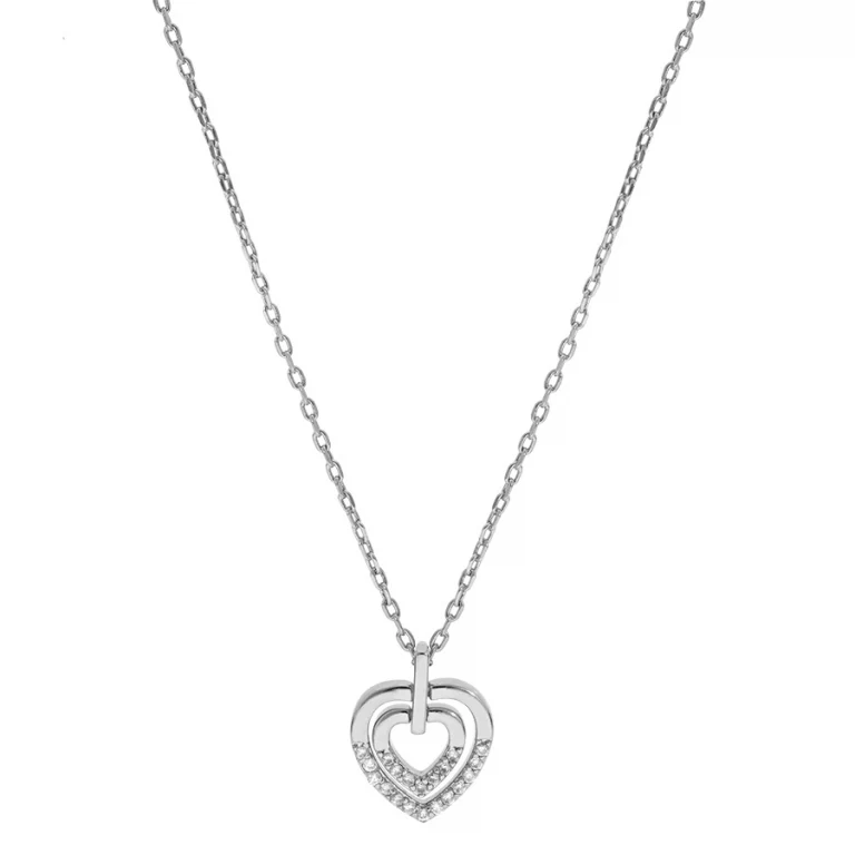 Collier cœur à deux motifs entrelacés serti d’oxydes blancs – Argent 925 rhodié | Azuline