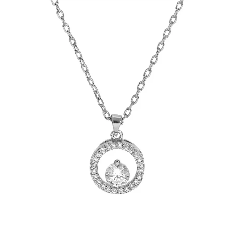 Collier rondelle sertie à oxyde flottant – Argent 925 rhodié | Azuline