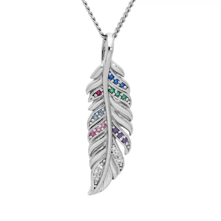 Collier plume serti d’oxydes multi couleurs – Argent 925 rhodié | Azuline
