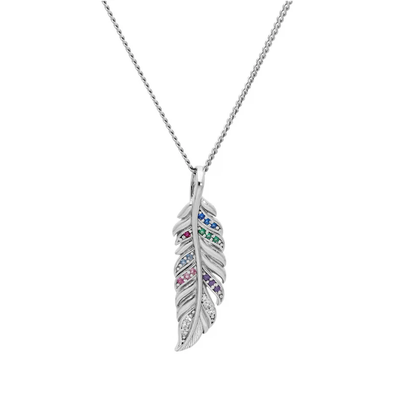 Collier plume serti d’oxydes multi couleurs – Argent 925 rhodié | Azuline