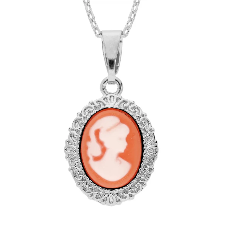 Collier camée corail serti d’oxydes – Argent 925 rhodié | Azuline