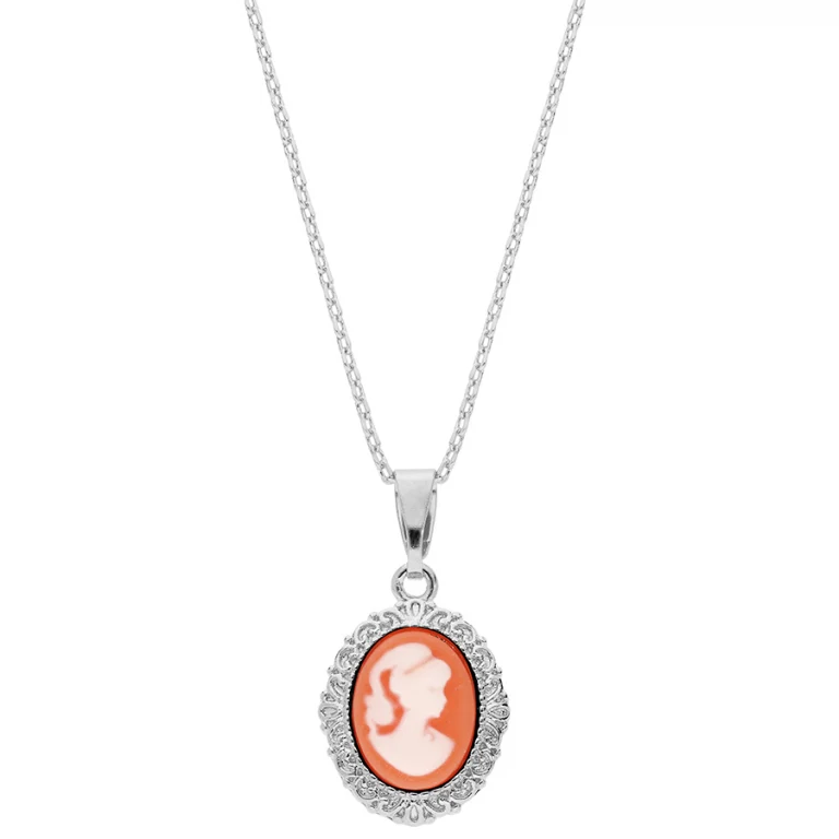 Collier camée corail serti d’oxydes – Argent 925 rhodié | Azuline