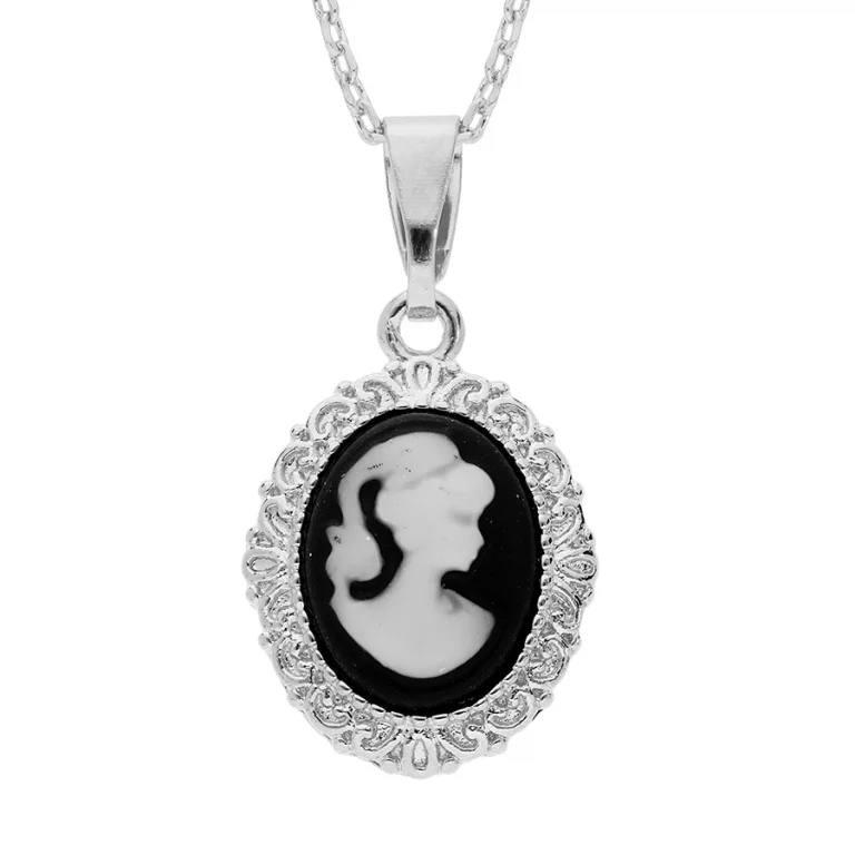 Collier camée noir serti d’oxydes – Argent 925 rhodié | Azuline