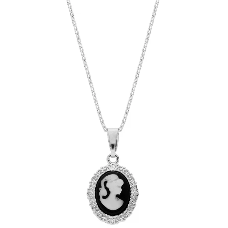 Collier camée noir serti d’oxydes – Argent 925 rhodié | Azuline