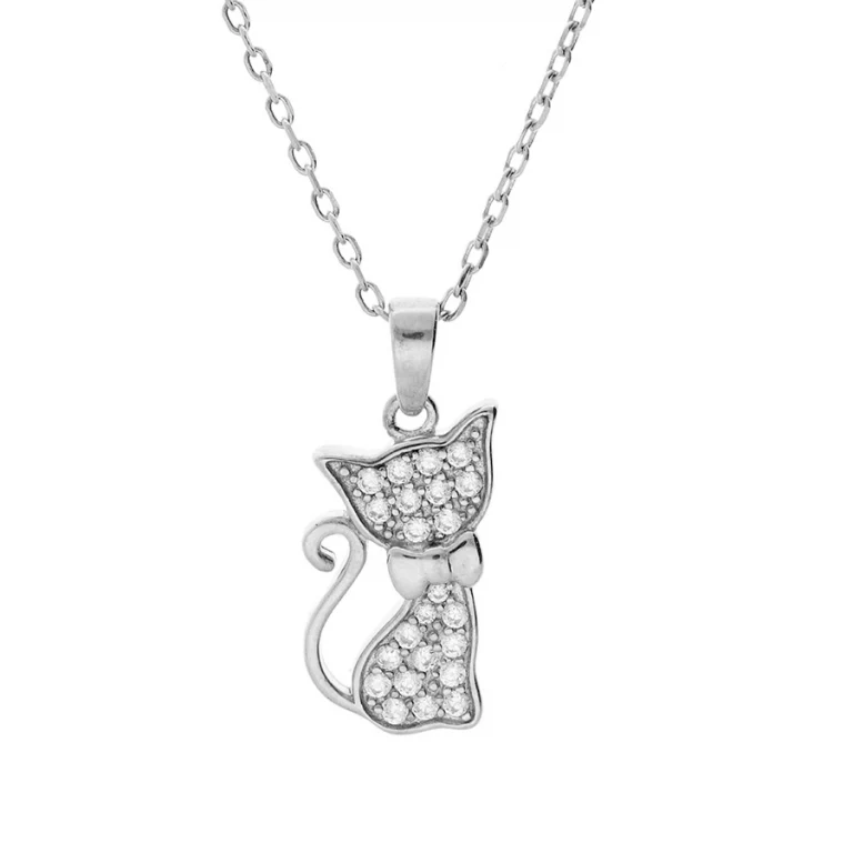 Collier chat serti d’oxydes blancs – Argent 925 rhodié | Azuline