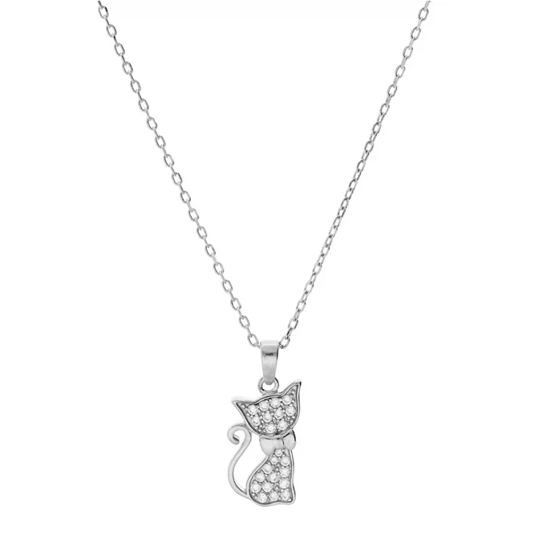 Collier chat serti d’oxydes blancs – Argent 925 rhodié | Azuline