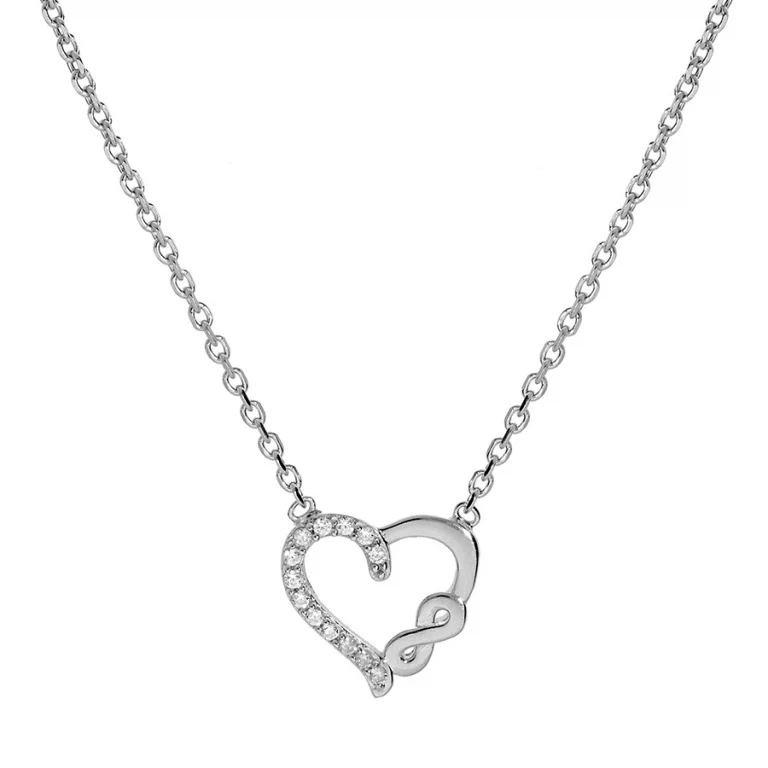 Collier cœur à symbole infini serti d’oxydes blancs – Argent 925 rhodié | Azuline