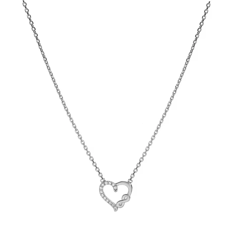 Collier cœur à symbole infini serti d’oxydes blancs – Argent 925 rhodié | Azuline