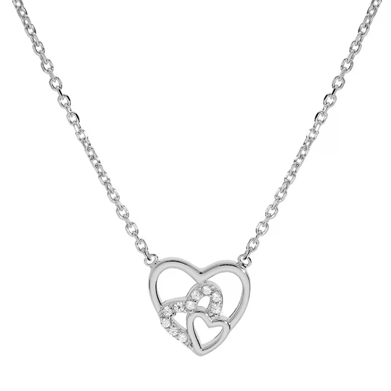 Collier cœurs entrelacés sertis d’oxydes blancs – Argent 925 rhodié | Azuline