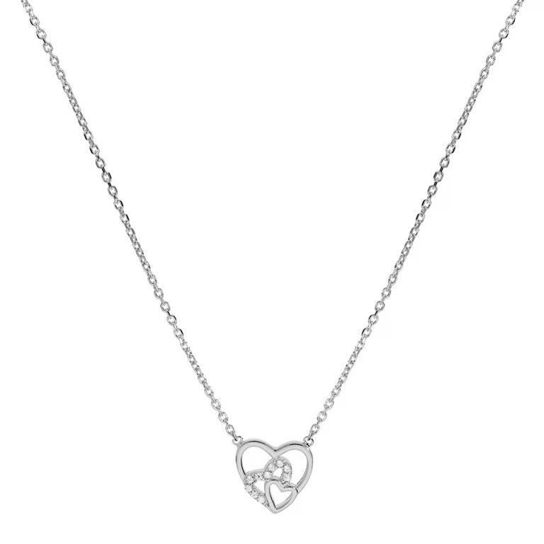 Collier cœurs entrelacés sertis d’oxydes blancs – Argent 925 rhodié | Azuline