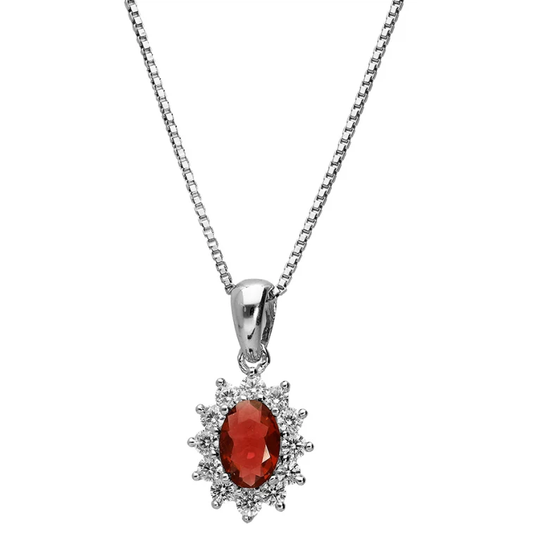 Collier royal à pierre synthétique rouge entourée de pierres blanches (oxydes) – Argent 925 rhodié | Azuline