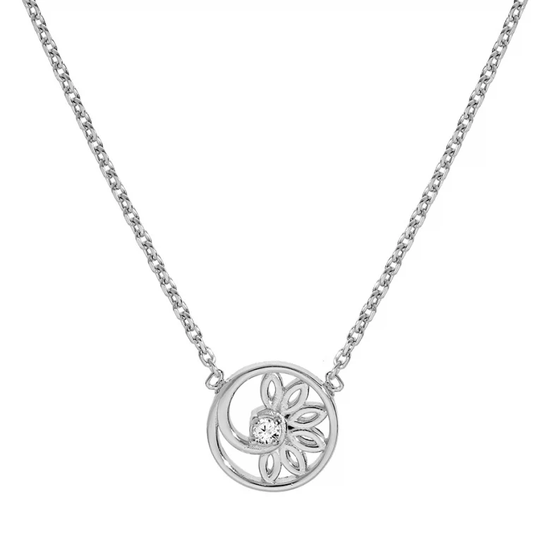 Collier cercle à motif fleur serti d’oxydes – Argent 925 rhodié | Azuline