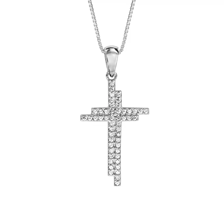 Collier croix double ligne d’oxydes – Argent 925 rhodié | Azuline