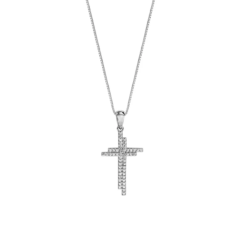 Collier croix double ligne d’oxydes – Argent 925 rhodié | Azuline