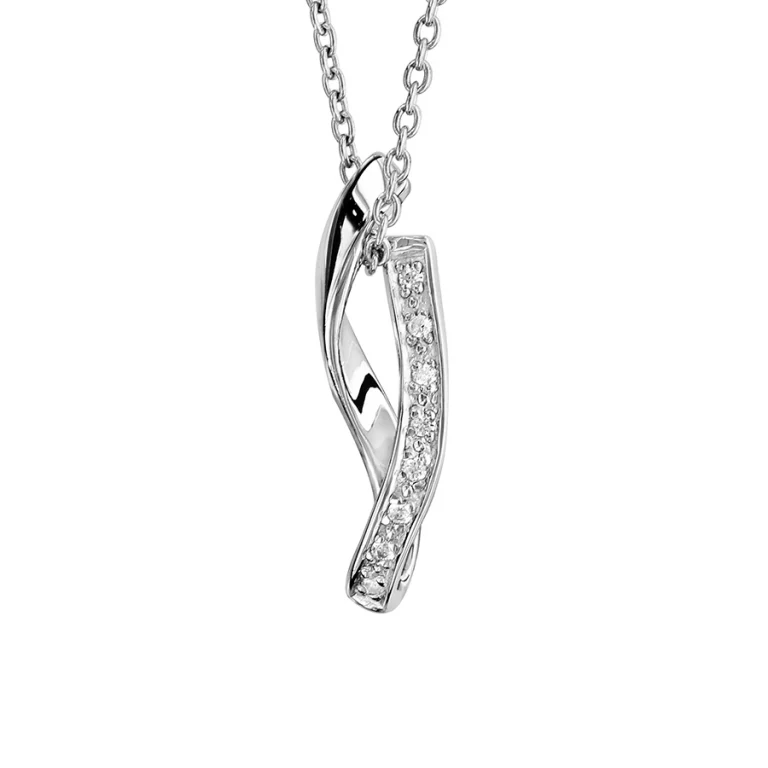 Collier pendentif serti d’oxydes blancs torsadé – Argent 925 rhodié | Azuline