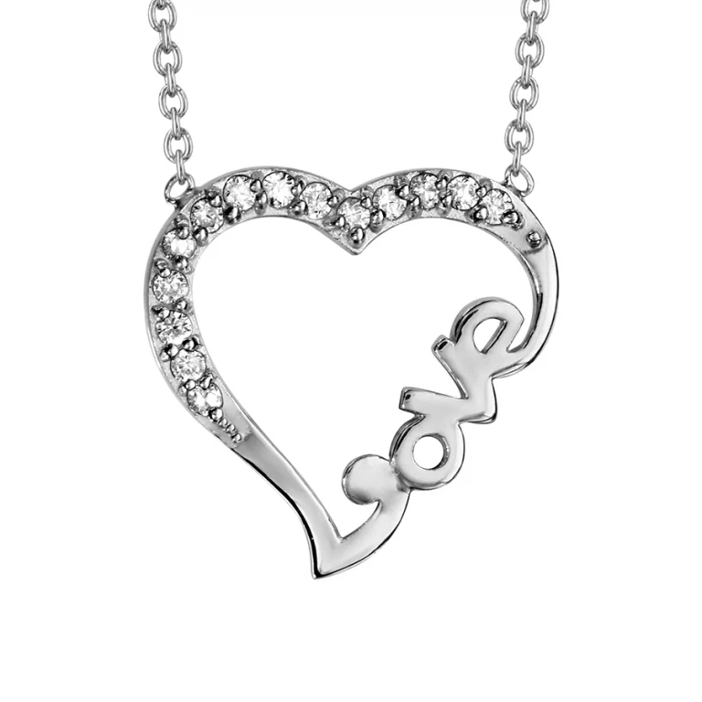 Collier cœur ajouré « love » serti d’oxydes – Argent 925 rhodié | Azuline