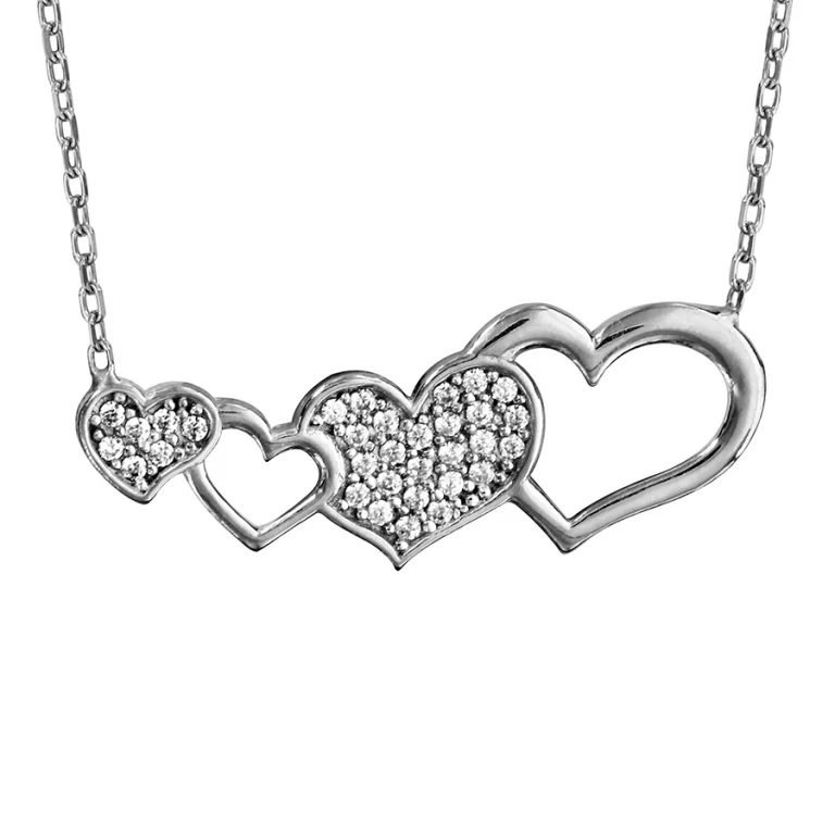 Collier quatre cœurs ajourés et sertis – Argent 925 rhodié | Azuline