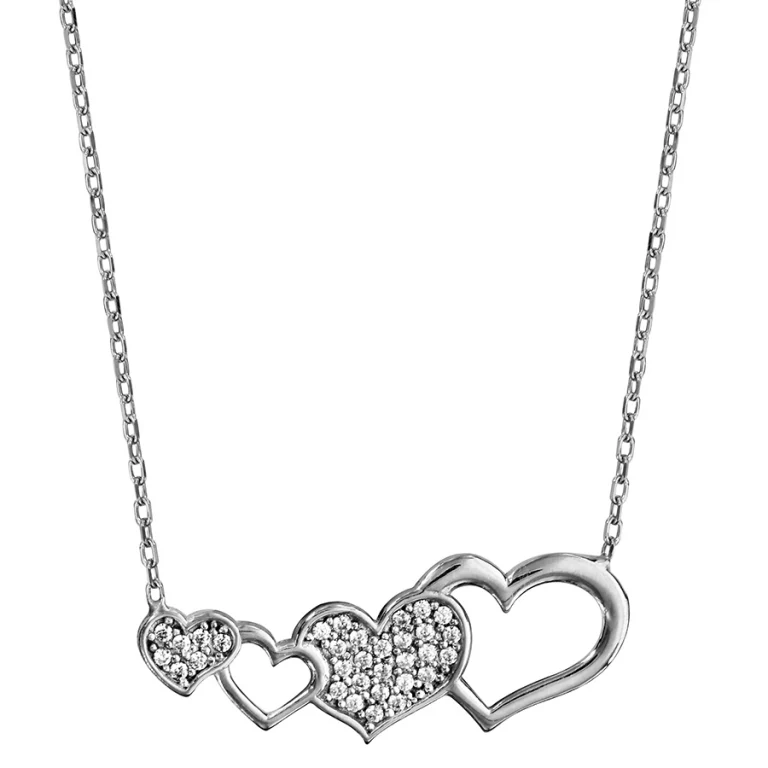 Collier quatre cœurs ajourés et sertis – Argent 925 rhodié | Azuline
