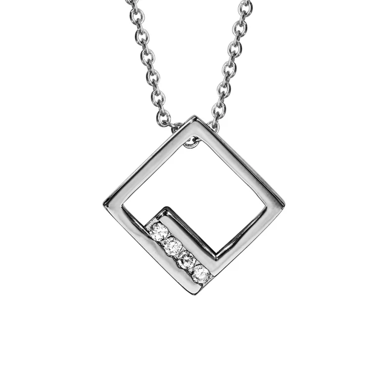 Collier losange serti d’oxydes blancs – Argent 925 rhodié | Azuline