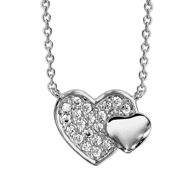 Collier double cœur pavé d’oxydes blancs – Argent 925 rhodié | Azuline