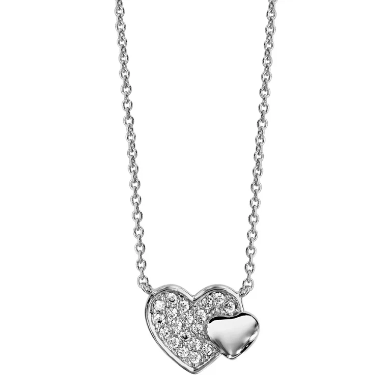 Collier double cœur pavé d’oxydes blancs – Argent 925 rhodié | Azuline