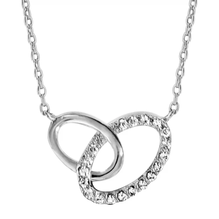 Collier deux ovales entremêlés sertis d’oxydes blancs – Argent 925 rhodié | Azuline