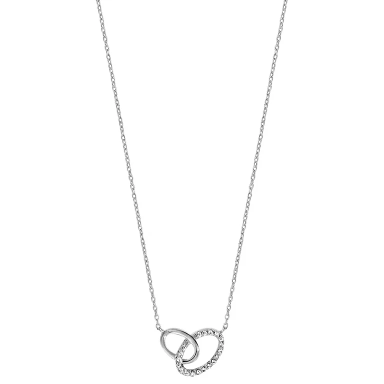 Collier deux ovales entremêlés sertis d’oxydes blancs – Argent 925 rhodié | Azuline