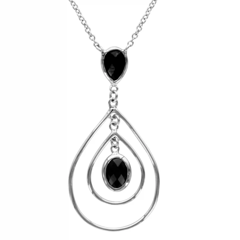 Collier goutte serti d’oxydes noirs facettés – Argent 925 rhodié | Azuline