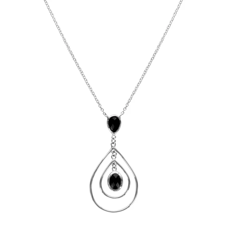 Collier goutte serti d’oxydes noirs facettés – Argent 925 rhodié | Azuline
