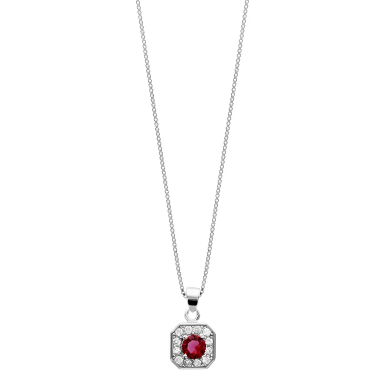 Collier carré à pierre rouge et oxydes blancs – Argent 925 rhodié | Azuline