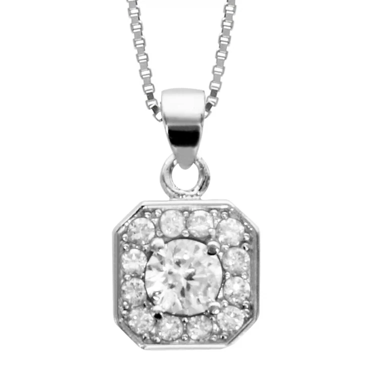 Collier carré serti d’oxydes blancs grand modèle – Argent 925 rhodié | Azuline