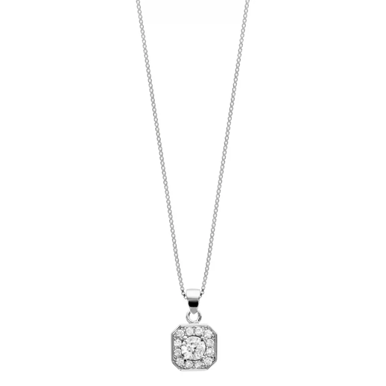 Collier carré serti d’oxydes blancs grand modèle – Argent 925 rhodié | Azuline