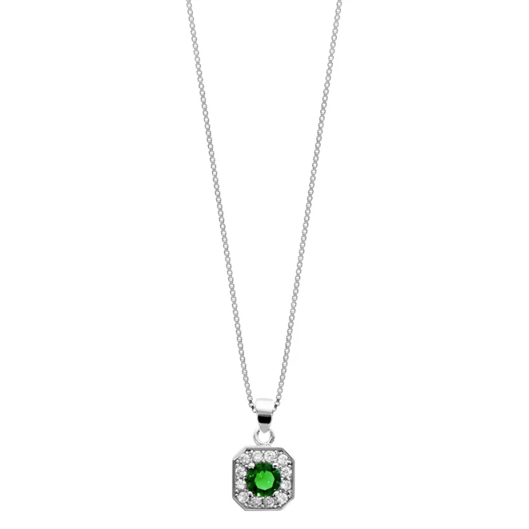 Collier carré à pierre verte et oxydes blancs – Argent 925 rhodié | Azuline