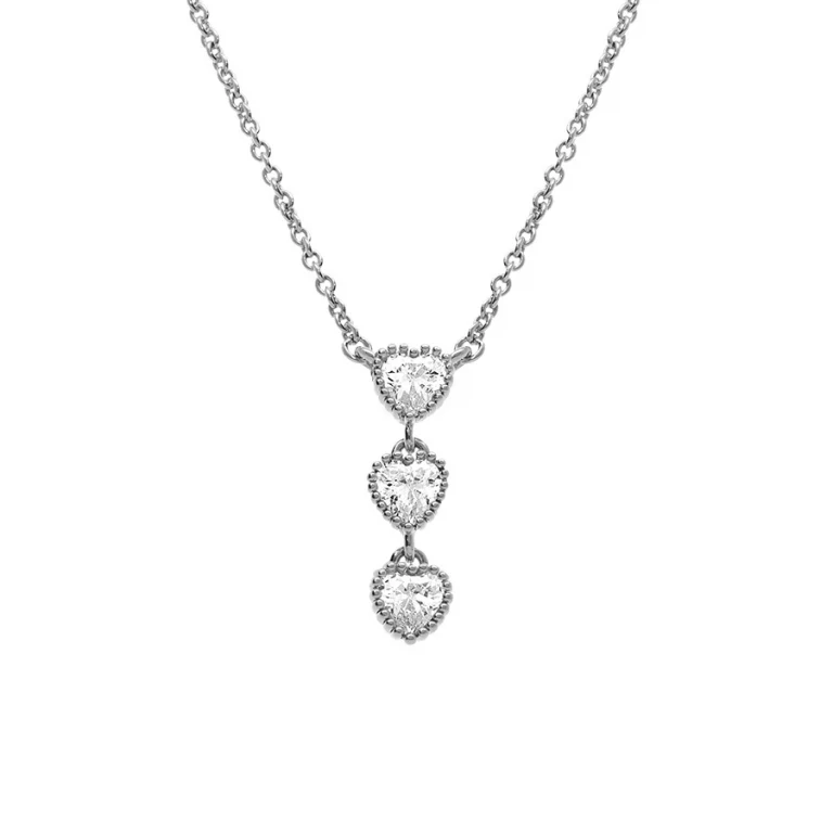 Collier trois cœurs sertis en chute – Argent 925 rhodié | Azuline
