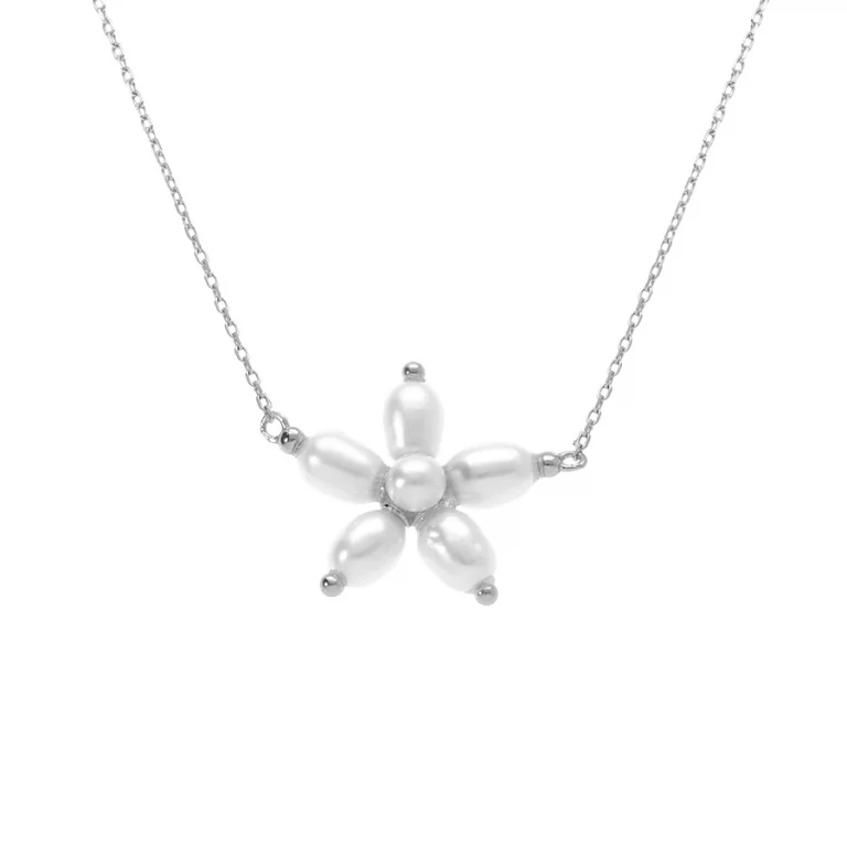 Collier fleur à perles – Argent 925 rhodié | Azuline