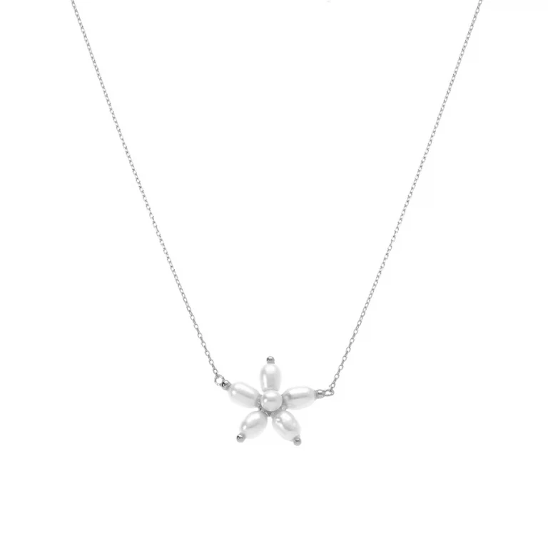 Collier fleur à perles – Argent 925 rhodié | Azuline